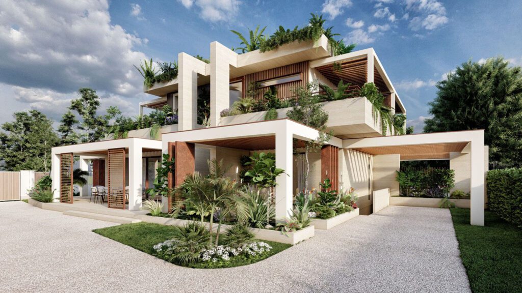 Vendita case Forte dei Marmi: tendenze e desideri degli acquirenti di immobili di prestigio 2 Villa di design contemporaneo a Forte dei Marmi con giardino tropicale e terrazze verdi, caratterizzata da linee moderne e ampie vetrate.